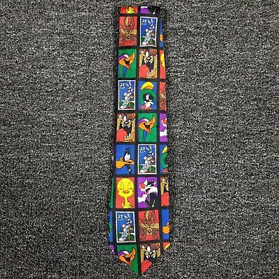 #ad Looney Tunes Tie Vintage 1997 USPS Stamp Collection Allover Print Standard Size $11.99