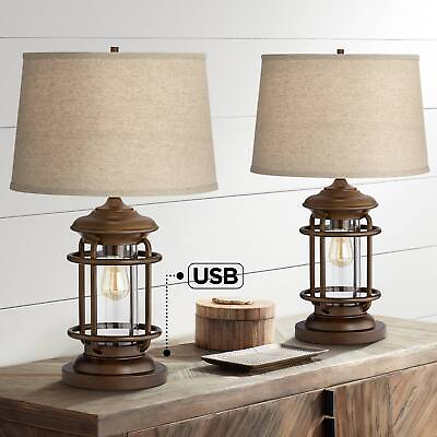 #ad Franklin Iron Works Andreas Lantern Night Light USB Table Lamps Set of 2 $379.98