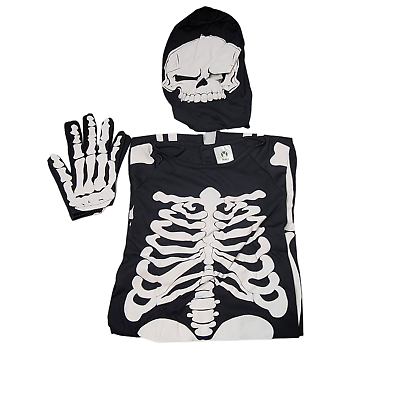 #ad Skeleton Jumpsuit Kids Size 3 4 Halloween Costume Mask Suit Gloves Set $19.60