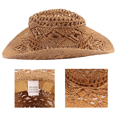 #ad Cowboy Hat Classic Vintage Hollow Out Unisex Curled Edge Wide Brim Men Sun Hat j $12.45