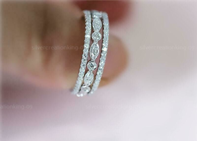 #ad 1.00 CT Round Cut Simulated Diamond Wedding Band Ring 14k White Gold Finish $89.99