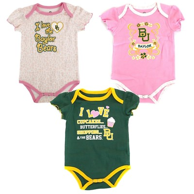 #ad Baylor Bears NCAA Infant Green Pink White Frill 3 Piece Creeper Set $12.99