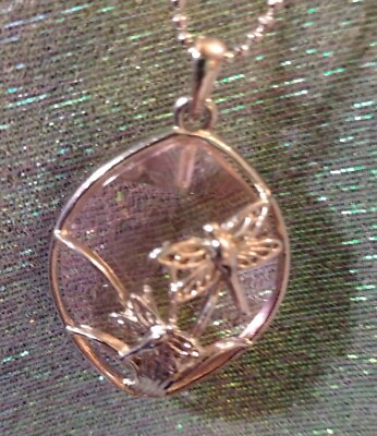 #ad Rare Collectable Dragonfly Silvertone Pink Glass Faceted Pendant Necklace $9.99