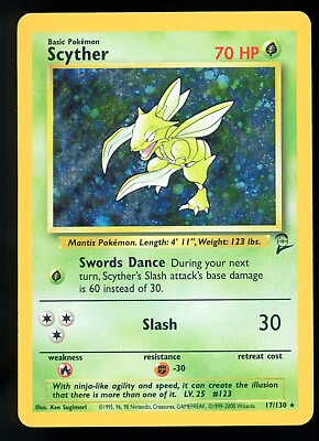 #ad Scyther 17 130 Base Set 2 Holo Rare Pokemon Card WOTC $17.99