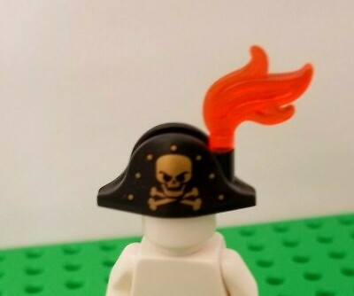 #ad New Lego Pirate Hat with GOLD Crossbones and Skull Neon Trans Orange Plume Cap $4.99