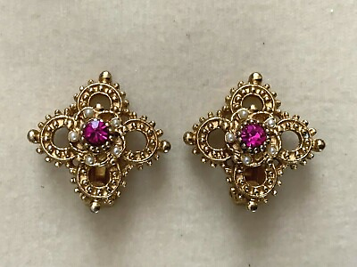 #ad Gorgeous French Vintage Designer Clip on Earrings Gilt metal Cross micro pearl $119.00