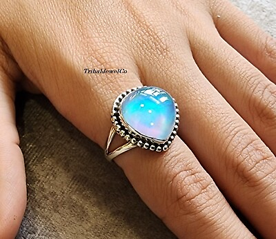#ad 925 Sterling Silver Aurora Opal Ring Handmade Item Heart Shape Gemstone Ring $17.59