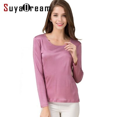 #ad Women Basic T Shirt Silk Long Sleeves O Neck Tops Solid Color Jersey Spring Wear $74.79