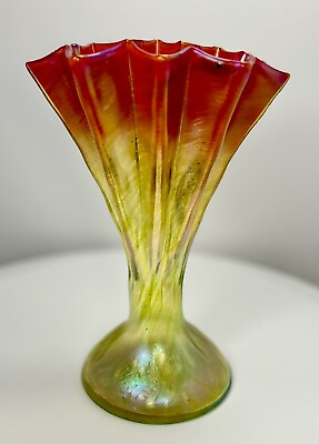 #ad Antique Rindskopf Pepita Fan Vase Bohemian Art Glass Vase $234.99