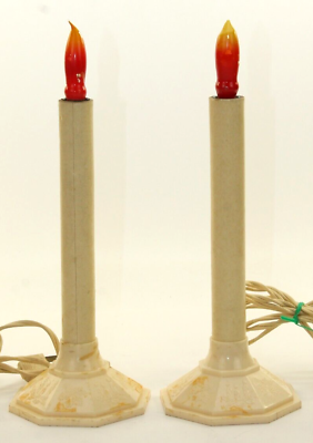 #ad Vintage Christmas Candlesticks Pair Electric Flame Bulbs Cardboard Paperboard $16.99