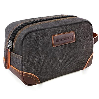 #ad emissary Men#x27;s Toiletry Bag Leather and Canvas Travel Toiletry Bag Dopp Kit f... $30.34