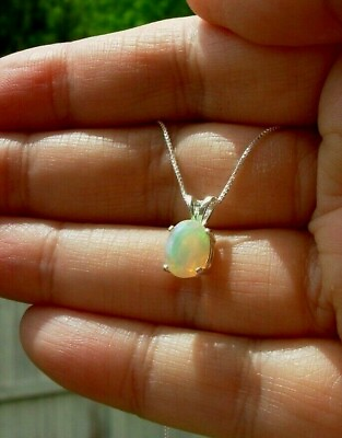 #ad ETHIOPIAN OPAL PENDANT NECKLACE FACETED 100% NATURAL 9X7MM EARTHMINED GEM amp;CHAIN $67.49