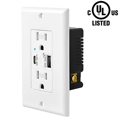 #ad Electrical Outlet Panel Wall Socket AC Power Receptacle with USB C USB A Port $13.99
