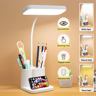 #ad USB Rechargeable LED Desk Light Touch Sensor Table Bedside Reading Lamp Dimmable $10.70