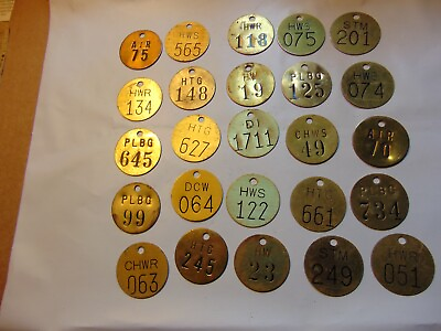 #ad Lot of 25 Vintage 1.5quot; Round Brass Tags Misc Numbers Industrial Steampunk Y $14.00