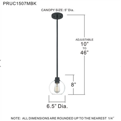 #ad Pruitt 1 Light 7 inch Matte Black Mini Pendant RUC1507MBK $160.00