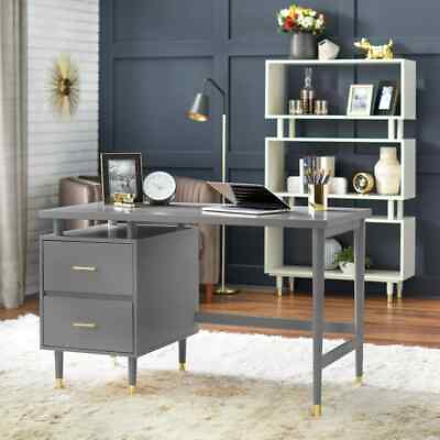 #ad Desk Home Office 2 drawer Mid Century Style Modern Desk in Charcoal Grey Finish $349.77