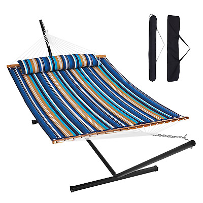 #ad VEVOR Double Quilted Fabric Hammock Two Person Hammock with Stand 480lb Capacity $128.99