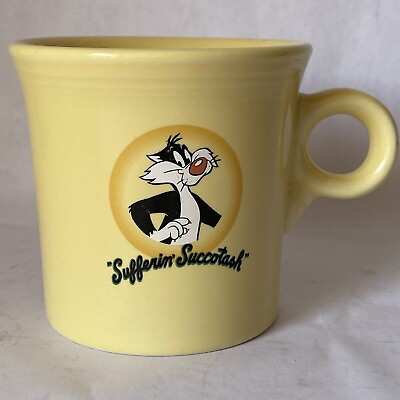 #ad Warner Brothers Looney Tunes Fiestaware Yellow Sylvester Coffee Mug 1994 EUC $29.50