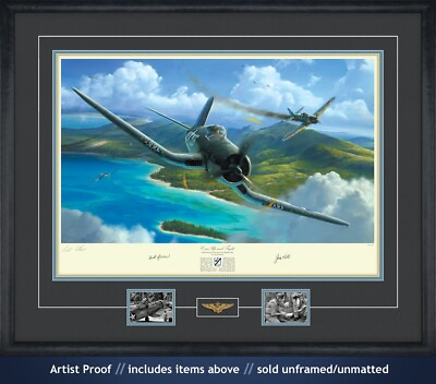 #ad Pappy Boyington F4U Corsair Black Sheep Squadron art signed by Corsair pilots $295.00