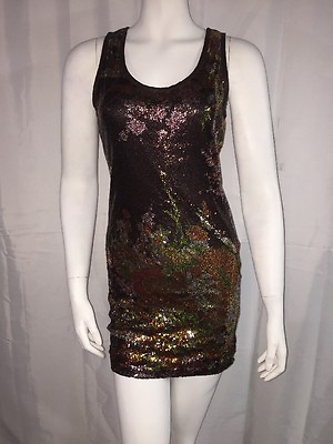 #ad WOW Couture Allover Embellished Diamonte Dress Sz S Leather Trim $34.49