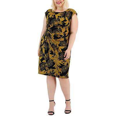 #ad Connected Apparel Womens Black Printed Knee Sheath Dress Plus 24W BHFO 7571 $10.99
