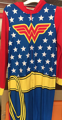 #ad Adult Wonder Woman One Piece With Hoodie Costume pajama Size Small $15.00