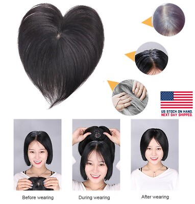 #ad 15 20cm Women Clip in 100% Human Hair Hairpiece Wig Top Closure Topper Toupee $8.18