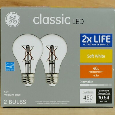 #ad GE Classic 2 Pack 40 W Equivalent Dimmable Soft White A19 LED Light Fixture... $11.99
