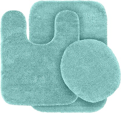 #ad 3 pc Solid Green Blue Bathroom Rug Set Bath Mats Cover Super Soft Anti Slip NEW $30.99