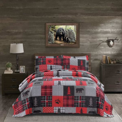 #ad King Size Quilt Set Rustic Quilt Bedding King Quilt Bed Spread Coverlet Plaid 2 $53.58