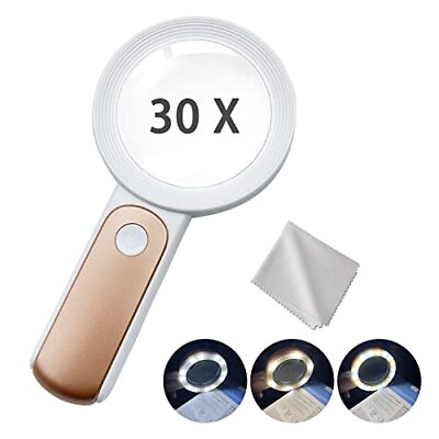 #ad Magnifier Glass Lens 30X Magnifying 18 Led Light Handheld Lamp for Reading Coins $15.37