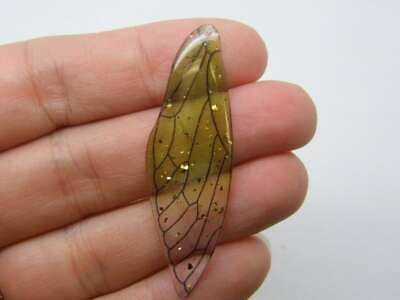 #ad 2 Dragonfly wing pendants green clear glitter resin A1171 $4.25