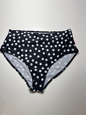 #ad NEW Black amp; White Polka Dot w Red Accent High Waist Swim Bottom Womens Size XL $12.99