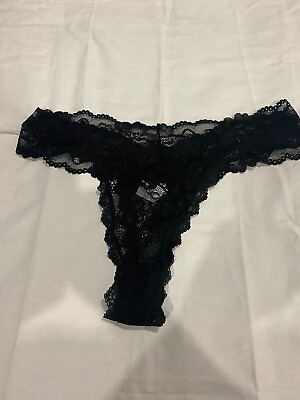 #ad Women Floral Lace Thong Panty Sz L 8 10 Black $5.99