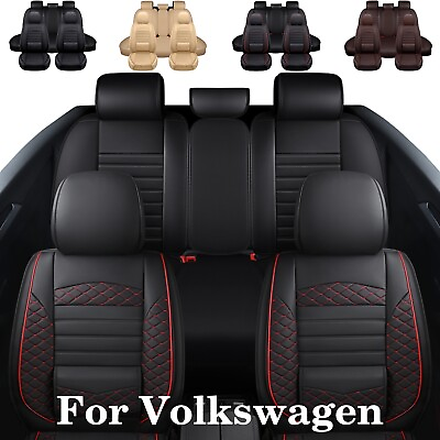 #ad For Volkswagen Car 5 Seat Covers Full Set PU Leather 3D Waist Pillow Cushion Pad $89.99