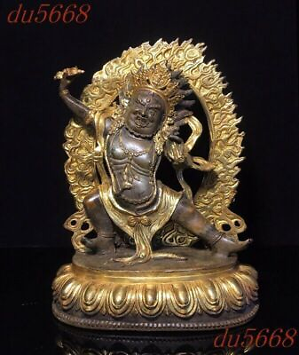 #ad 9#x27;#x27; Tibetan bronze Gilt Vajra Dorje Phurpa Mahakala Wrathful Deity Buddha Statue $233.51