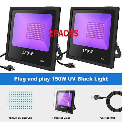 #ad 2X Glow in Dark LED UV Black Party Light 150W Waterproof Flood Light Neon Glow $139.19