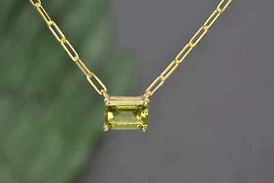 #ad Emerald Lab Created Peridot 2Ct Paper Clip Chain Pendant 14K Yellow Gold Plated $78.14