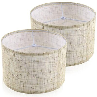 #ad Lamp Shades Set of 2 Brown Lampshades Natural Linen Hand Crafted Classic 11.8... $27.14