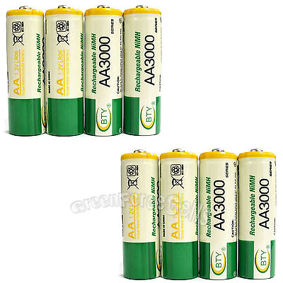 #ad 8 pcs AA 3000mAh Ni Mh 1.2V rechargeable battery Cell for MP3 RC BTY US Stock $14.62