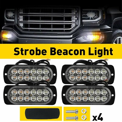 #ad Car 4x Emergency Strobe LED Lamps Surface Flashing Mount Lights For Truck Pickup $16.99