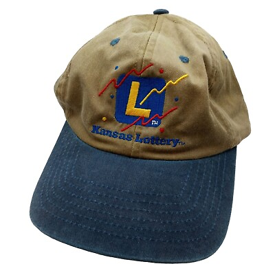 #ad Kansas Lottery Cap Hat Adjustable Vintage Snapback Blue Tan Winner KS $7.99