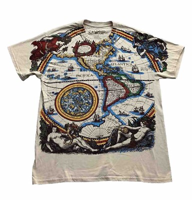 #ad Liquid Blue Map Atlas All Over Print Graphic T Shirt Size Large $22.88