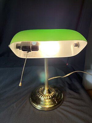 #ad Vintage Bankers Brass Desk Lamp With Green Glass Shade Working Pre Owned China $24.50