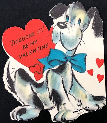 #ad Vtg 40s 50s Hallmark Valentines Card Doggone It Dog Greeting Puppy Black White $25.23