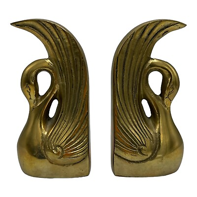 #ad Vintage Pair Of Brass Swan Bookends KOREA Sculpted Mid Century MCM $79.99
