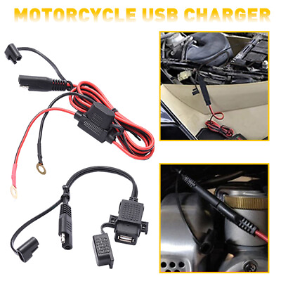 #ad Waterproof Motorcycle to SAE USB Cable Adapter Phone 2.1A GPS USB Charger Outlet $13.09