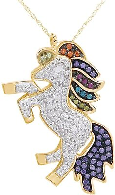 #ad Simulated Diamond Multi Color Unicorn Pendant Necklace in 14k Yellow Gold Plated $158.33