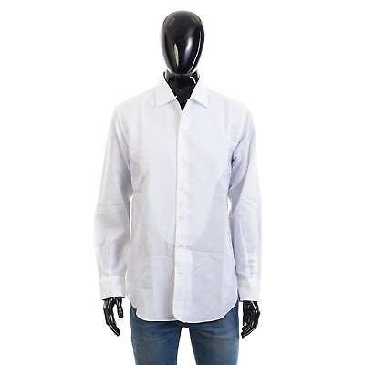 #ad LORO PIANA 1225$ White #x27;Andre#x27; Shirt Cotton Linen Long Sleeves $600.00